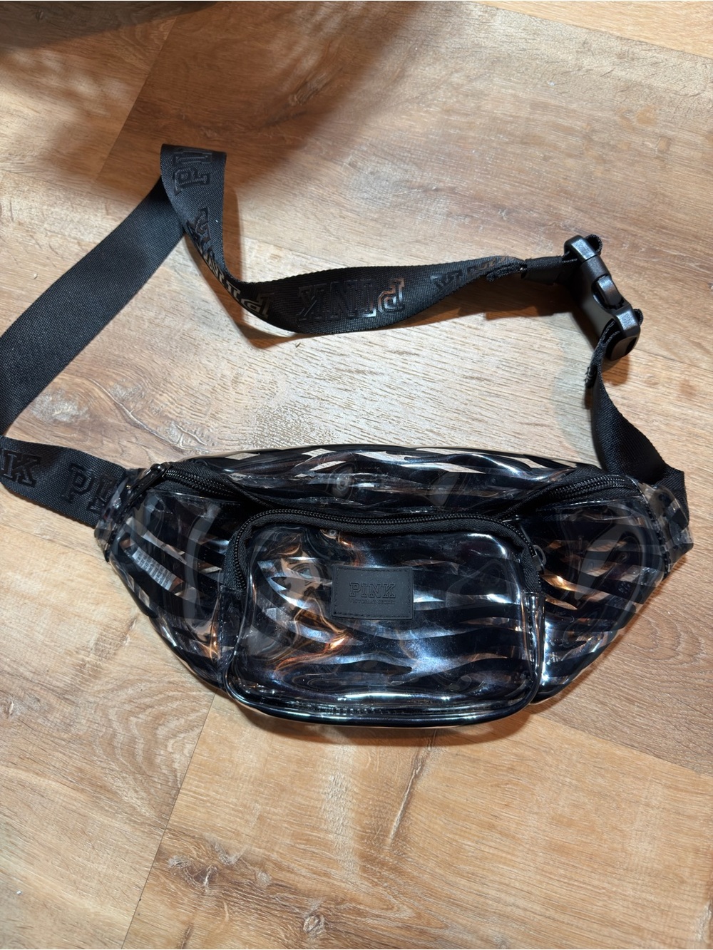 PINK Victoria's Secret Clear Black Striped Belt Bag